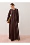 Soft Textured Contrast Piped Detail Hijab Dress - Brown -