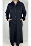 Steel Knitted Long Cardigan with Buttons on the Front and Fur Collar - Fur Trimmed