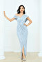 Patterned Sequin Design Long Dress - Baby Blue