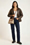 Gilty Buckle Belt Detailed Cross Strap Handbag Mink Tan - 7
