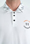 White Text Embroidered Print Detailed Standard Pattern Polo Neck Men's T-Shirt - 88239 - 6