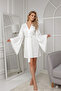 Women's White Satin Belted Short Robe Kimono – Wide Sleeves, Elegant and Stylish - 3