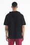 Black Hooded Oversize Men's T-shirt with Sleeve Label Detail - 88179 - 7