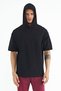 Black Hooded Oversize Men's T-shirt with Sleeve Label Detail - 88179 - 5