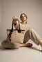 Osyna Colorful Wooden Charm Detailed Cross Strap Straw Hand, Arm and Shoulder Bag Bitter Brown - 8