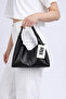 Black Faux Leather Hand and Shoulder Bag with Snap Closure