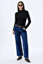 Women's Black Draped Turtleneck Long Sleeve Crop Blouse - 2