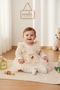 New Born Girl's Long Sleeved Natural Dress with Knitted Detail on the Collar and Sleeves - 3