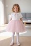 Perla Short Sleeve Girl's Princess Fluffy Tutu Dress Baby Collar Flexible Lycra Pink White