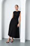 Women's Black Slim Fit Padded Shoulders Midi Event Dress