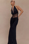 Feminine Silhouette, Transparent Waist, Lace Embroidered Jersey Lycra, Aesthetic Draped Long Event Dress - 7