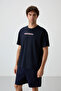 Navy Blue Cotton Thick Surface Textured Oversize Fit Printed Men's T-Shirt - 88365 - 4