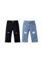 Children's Jeans Ripped Detailed Trousers 2 Pieces Black and Blue Set