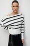 6988 Women's Asymmetrical Rib Cut Boat Neck Knit Sweater Light White - 4