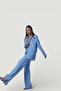 High Waist Button Closure Fabric Panky Trousers Blue - 2