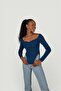 Long Sleeve Sweetheart Neck Rolla Sweater Navy Blue