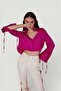 Special Textured Satin Crop Silky Shirt Pink - 2