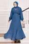 Organza Sleeves Hijab Evening Dress Indigo - 4