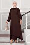 Buttoned Aerobin Hijab Double Set in Brown - 3