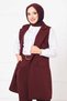 Mendil Collar Long Vest Suit Burgundy - 4