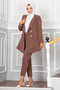 Mendil Collar Detailed Hijab Suit Brown