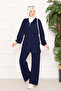 Adjustable Waist Pocket Detail Modest Two-Piece Set Navy Blue - 4