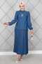 Hijab Suit with Belted Sides, Two-Piece Set, Indigo - 3