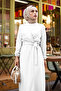 Belted Hijab Kimono 5587 White - 3
