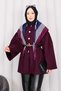 Gold Buttoned Gathered Waist Cashmere Cap Burgundy - 2