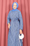 Lace-Textured Detachable Belt Modest Dress Indigo - 6