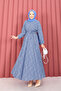 Lace-Textured Detachable Belt Modest Dress Indigo - 5