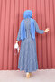 Lace-Textured Detachable Belt Modest Dress Indigo - 7