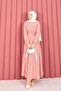 Lace Textured Portable Belted Hijab Dress Powder - 4