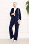 Adjustable Waist Pocket Detail Modest Two-Piece Set Navy Blue