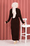 Button Detailed Cape Knitwear Dress Set Brown - 5