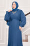 Organza Sleeves Hijab Evening Dress Indigo - 2