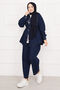 Pocket Detailed Waist-Tied Hijab Jeans Set Navy Blue