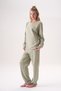100% Cotton Honeycomb Knit Fabric Long Sleeve Cuffed Pocket Women's Pajama Set 98520 - 3