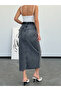 Women's High Waist Slit Long Denim Skirt – 100% Cotton Smoked Denim - 2