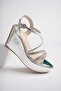Ba04266 Silver R Women's Ankle-Strap Daily Shoes with Stones and 9cm Heel - Silver Patent Leather - 40 - 3