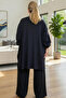 Low Sleeve Mini Slitter Detail Tunic Waist Elastic Pants Extra Large Size Winter Knit Set - 4