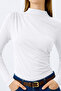 Women's White Draped Turtleneck Long Sleeve Crop Blouse - 4