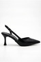 Women's Asymmetrical Strappy Pointed Toe Elegant Slim Design Black Skin Casual Heeled Shoes - 2