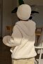 Girl's Plush Sweatshirt Hooded with Kangaroo Pocket, Age 5-8, Stone - 2