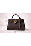 حقيبة يد جلدية بنية اللون مع مشبك قفل - 4