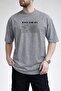 Men's World Map and Vertical Line Design Crew Neck Gray T-Shirt