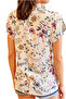 Women's Purple Floral Ecru Batwing Short Sleeve Summer Shirt - 4