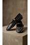 Women's Black Disco Leather Ballerinas with Stone Buckle 1cm Byndsk400 - 7