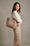 Ferny Suede Arm and Shoulder Bag with Belt, Buckle and Stitching Detail Mink - 7