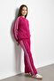 Fuchsia Pearl Embroidered Crew Neck Girls Striped Tracksuit Set 21292 - 2